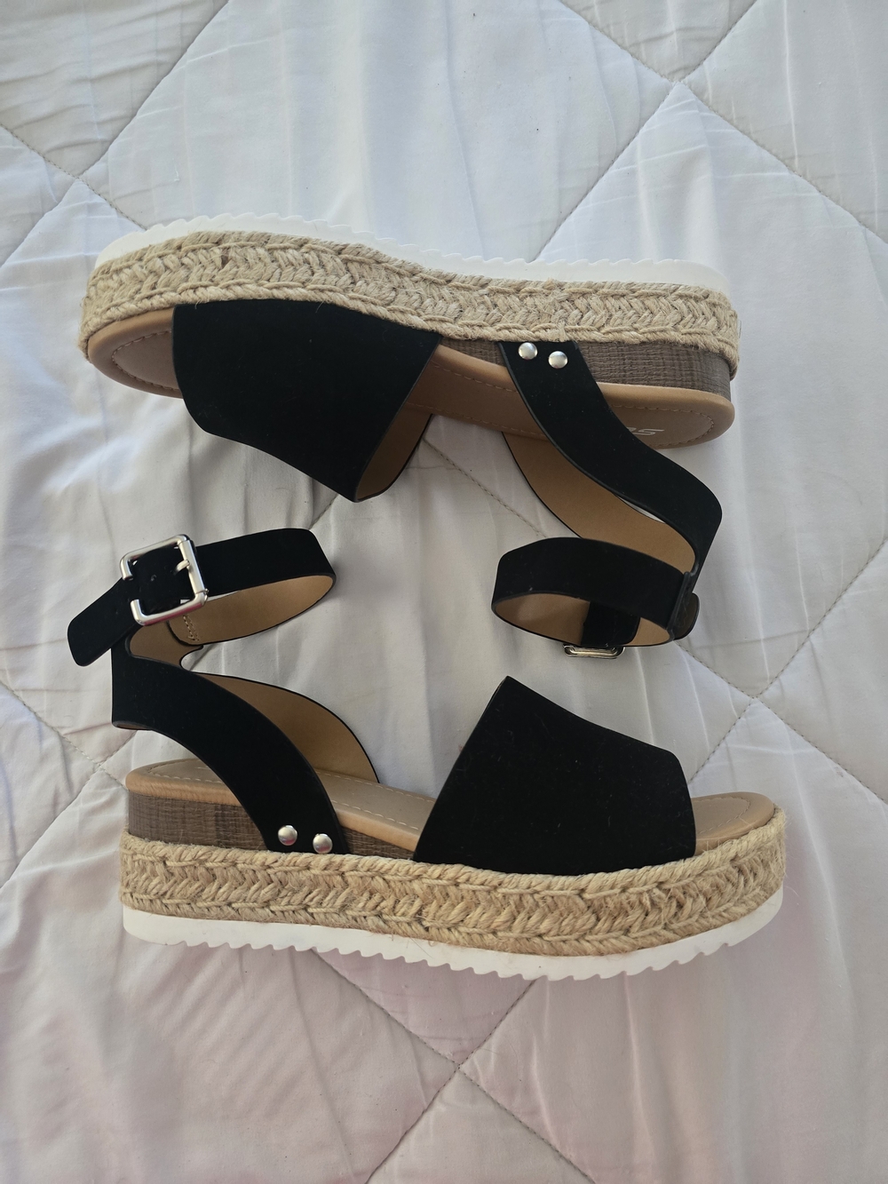 Soda Black Espadrille Platform Ankle-Strap Sandals - Size 8